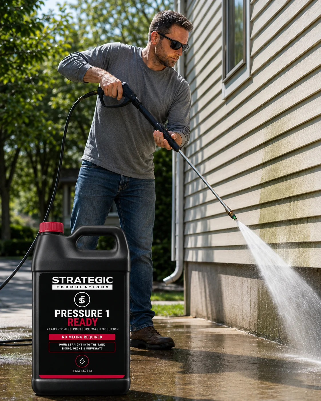 Pressure washing house siding with PRESSURE 1 READY